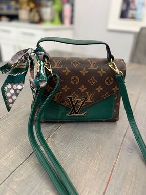 Designer-Inspired Monogram Crossbody Bag in Brown and Green